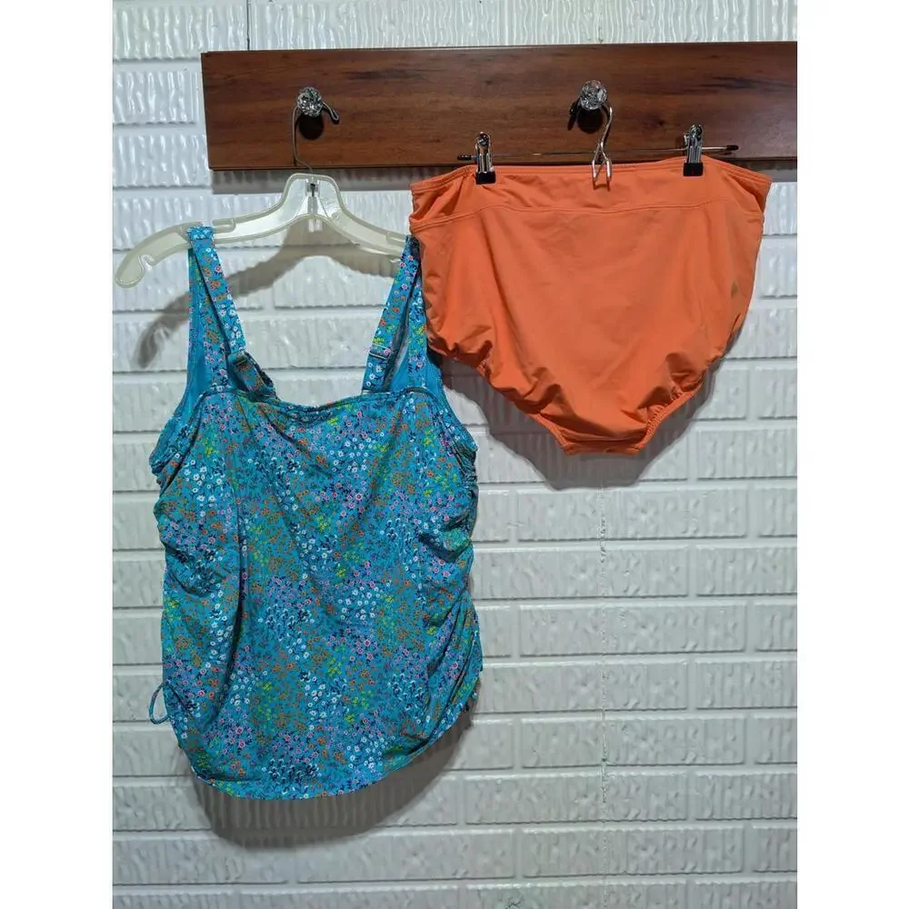Land's End Floral Printed Two-Piece 18W Swimsuit Set